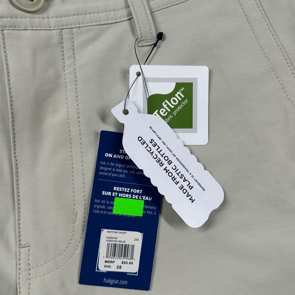 Huk Shorts Mens 28 Waypoint Fishing Performance Chino 7" Inseam Ivory Preppy - Picture 5 of 10